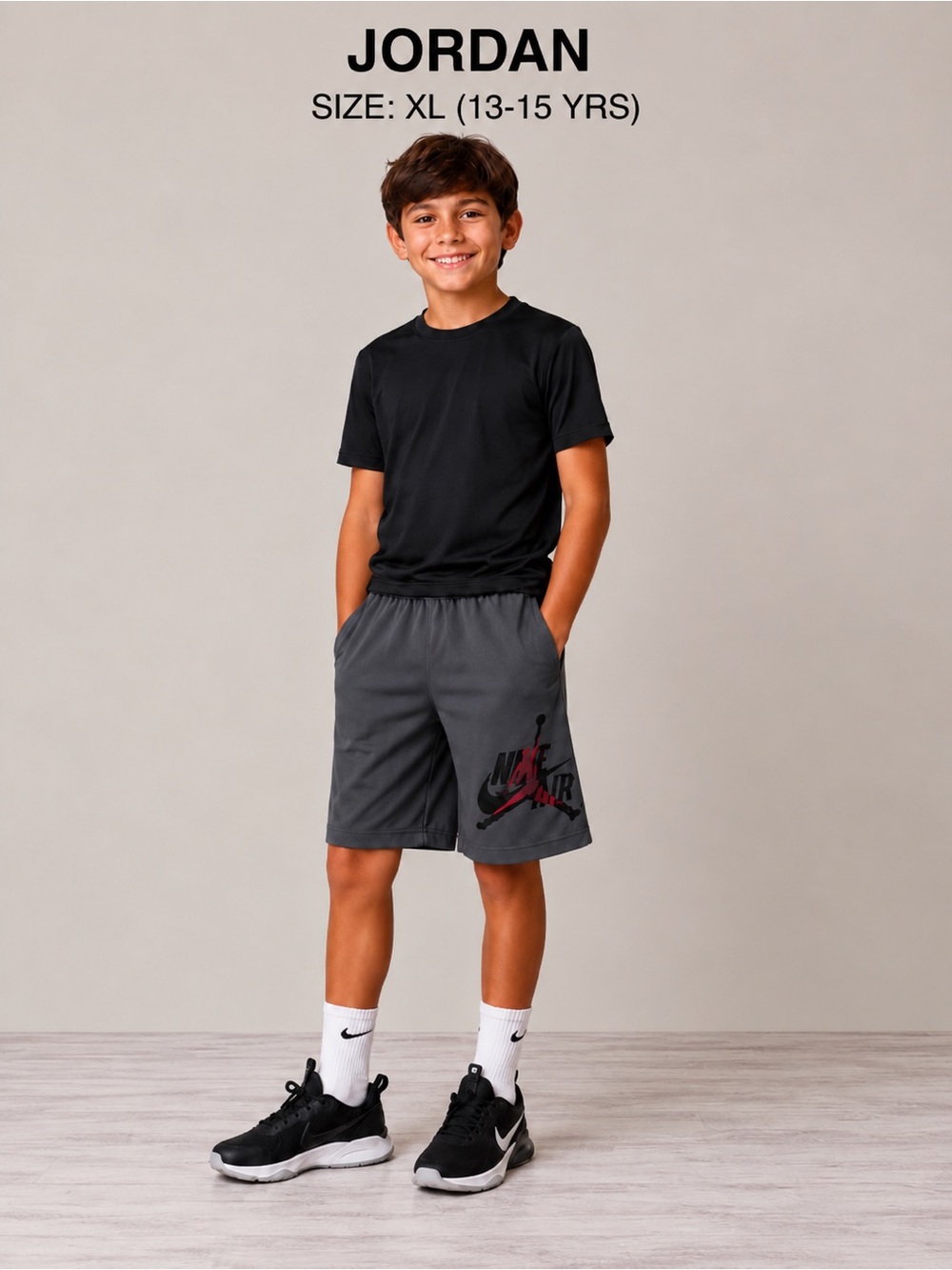 Jordan Boys Gray Athletic Shorts XL (13-15 Yrs) Nike Air Graphic Elastic Waist